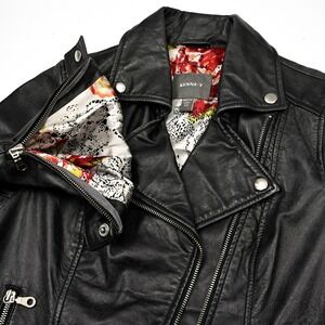 Kenna T Women's Leather‎ Moto Jacket XS Distressed Asymmetrical Zip Black Biker